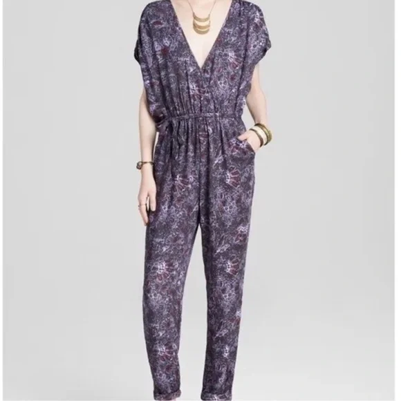 Free People Universal Love Paisley Surplice Open Back Boho Jumpsuit Sz. …